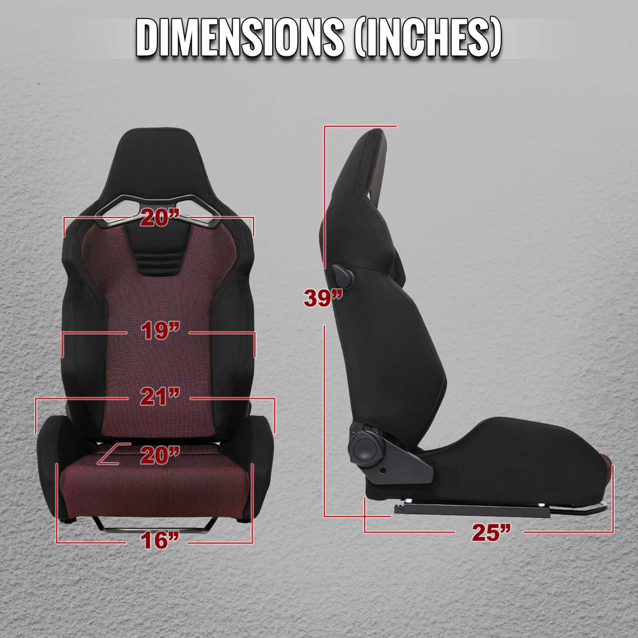 Universal Racing Seat Black Suede Red Bird Eye Mesh Cloth Double Black Stitch