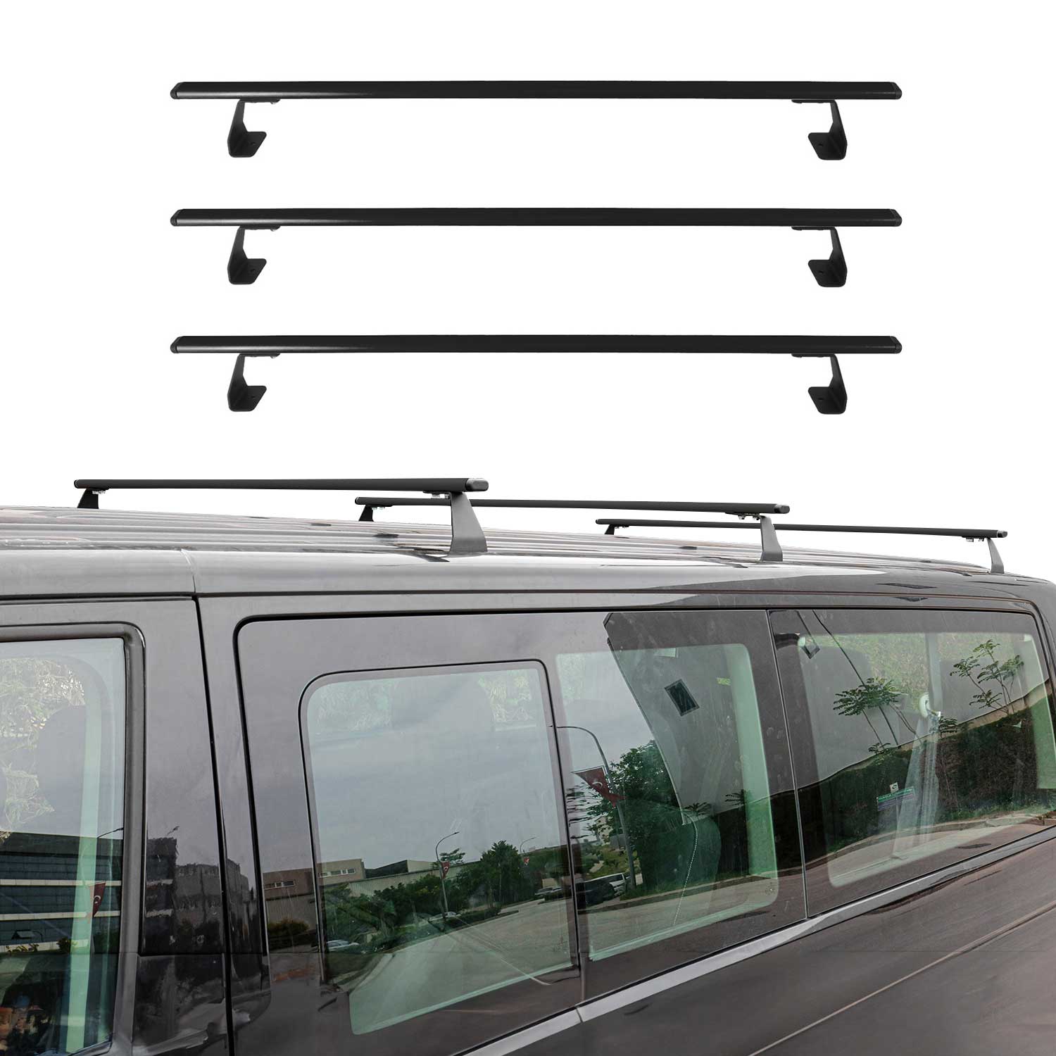 2015-2018 Chevrolet City Express Roof Rack Cross Bars 3Pcs Black