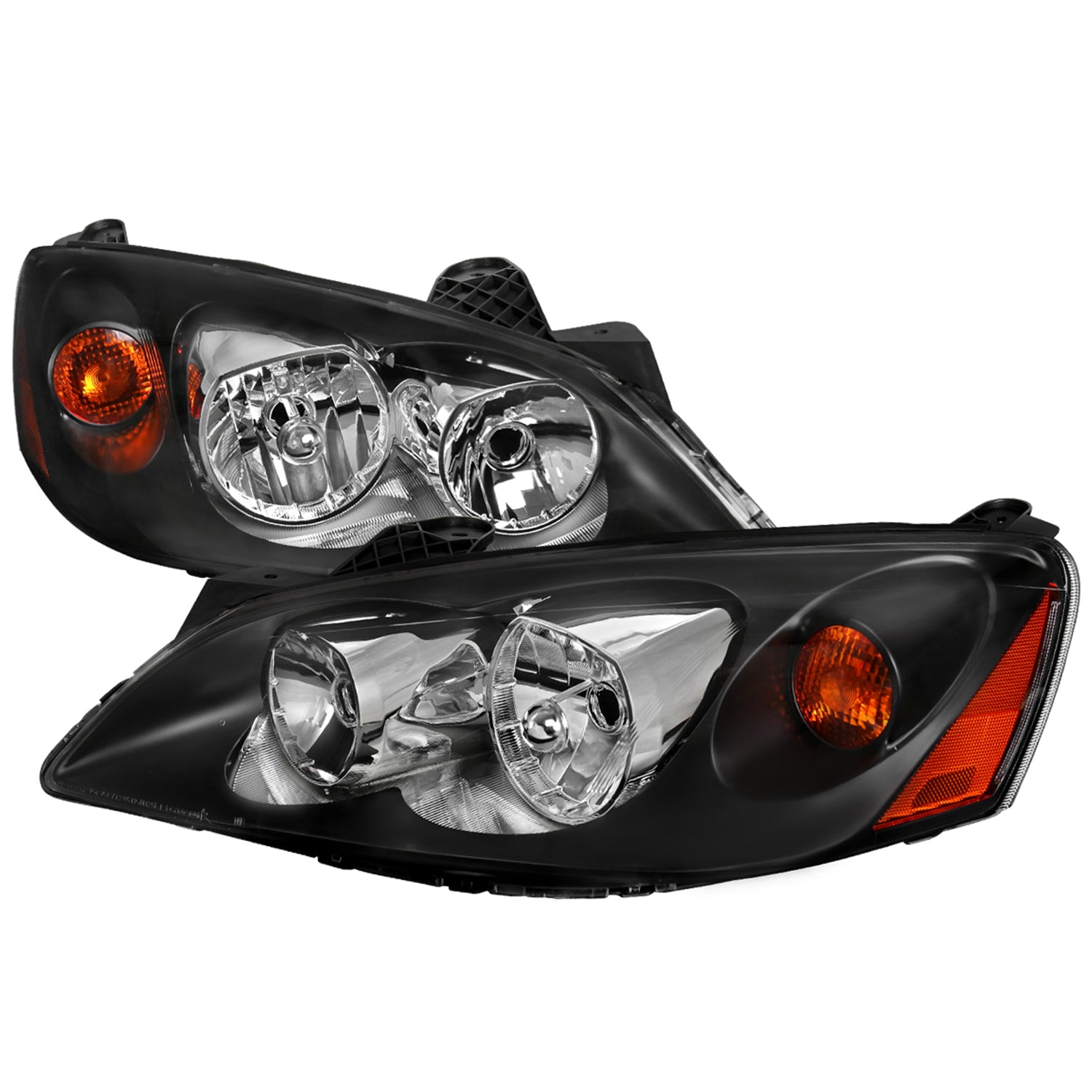 2005-2010 Pontiac G6 Factory Headlights w/Amber Reflectors Matt Black/Clear