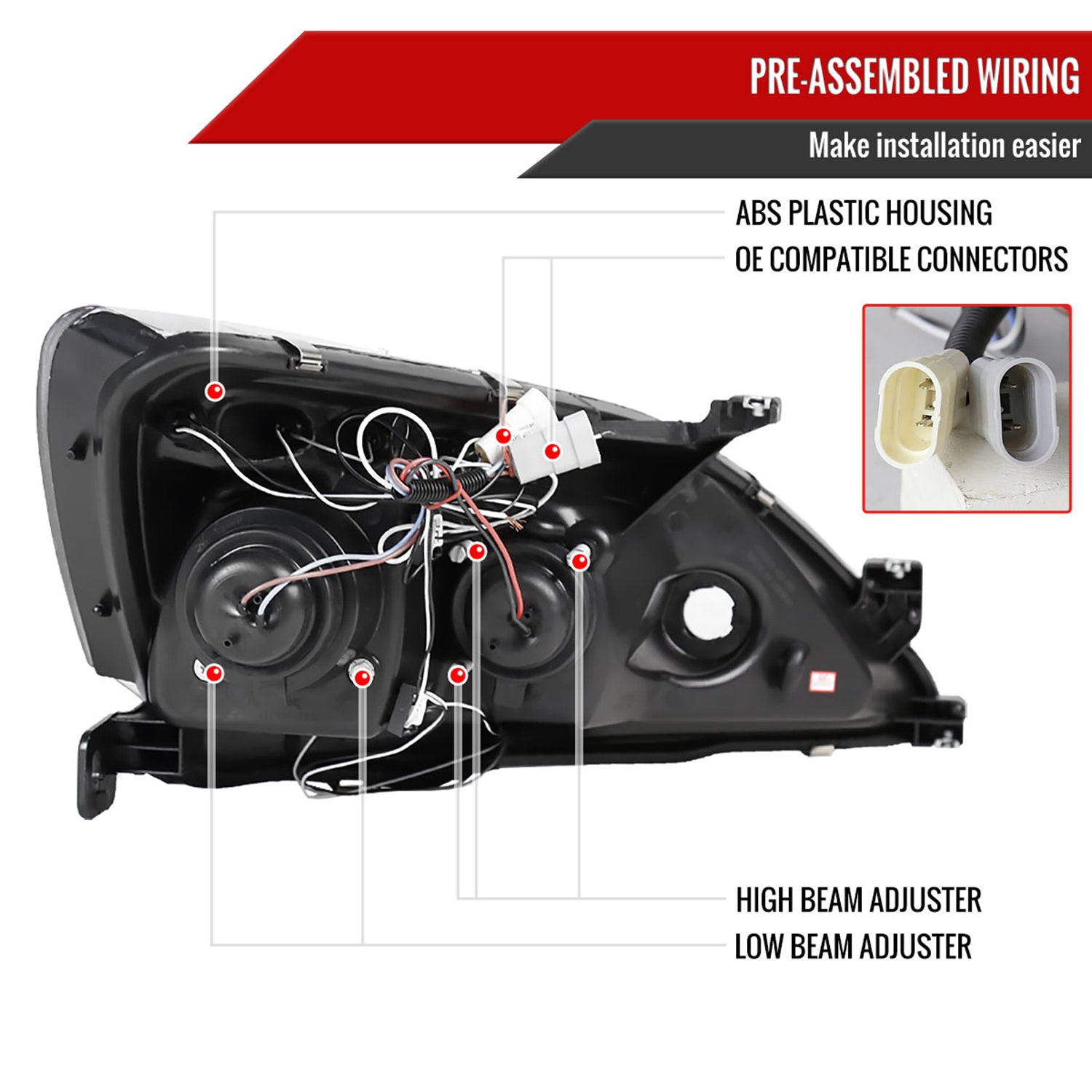 2003-2007 Honda Accord Dual Halo Projector Headlights Glossy Black/Smoke Lens