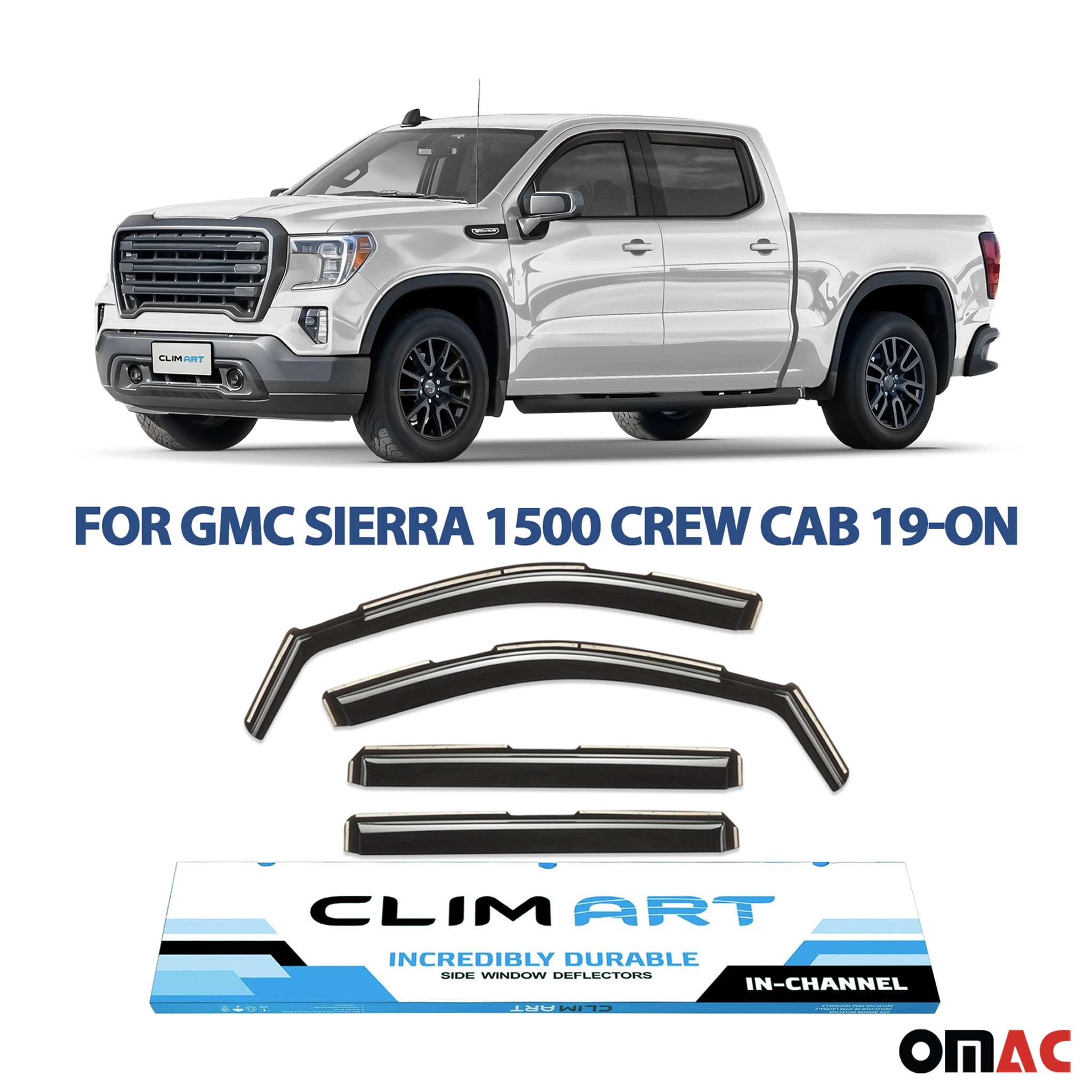 Clim Art Wind Deflectors for GMC Sierra 1500 2019-2025 Crew Cab Shatterproof 4x
