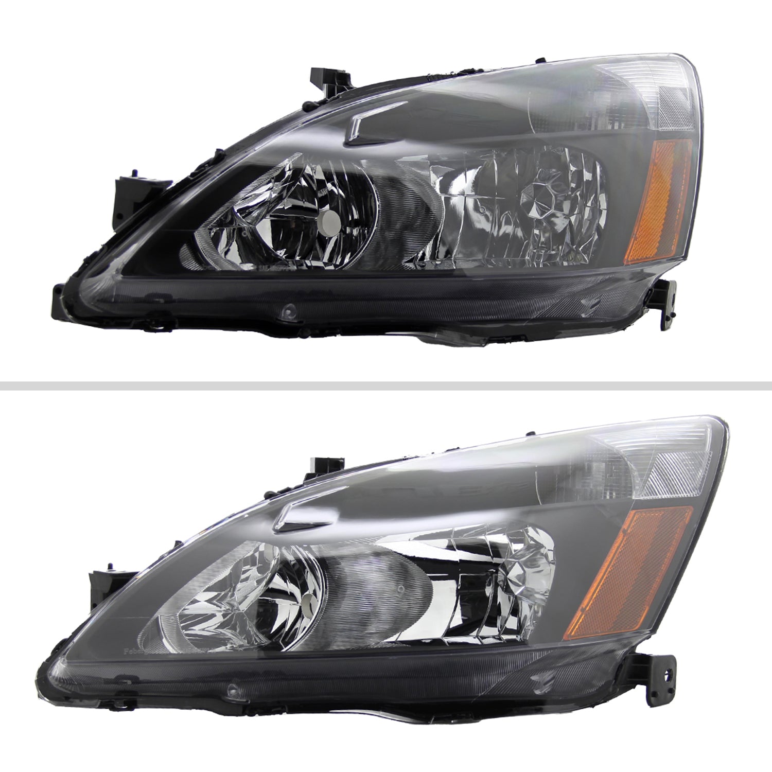 2003-2007 Honda Accord Factory Headlights w/Amber Reflector Matt Black/Clear