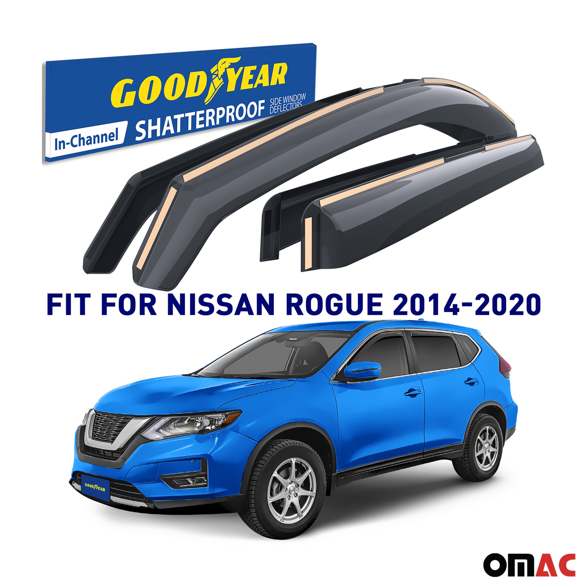 Goodyear Wind Deflectors for Nissan Rogue 2014-2020 In-channel Premium Smoke 4x