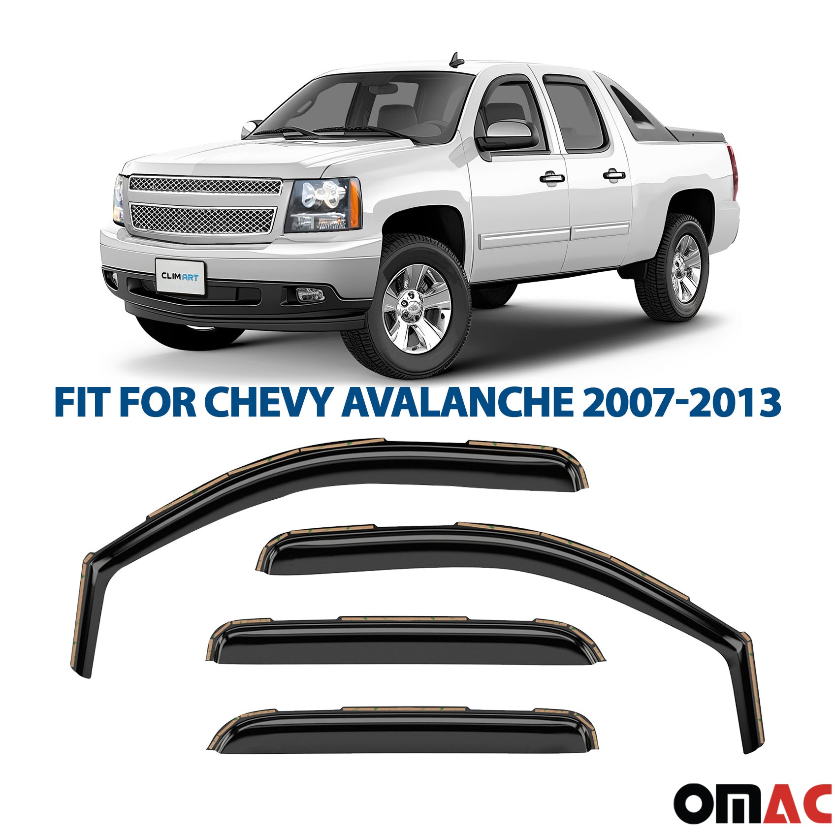 Clim Art Wind Deflectors for Chevrolet Avalanche 2007-2013 Shatterproof 4 Pcs