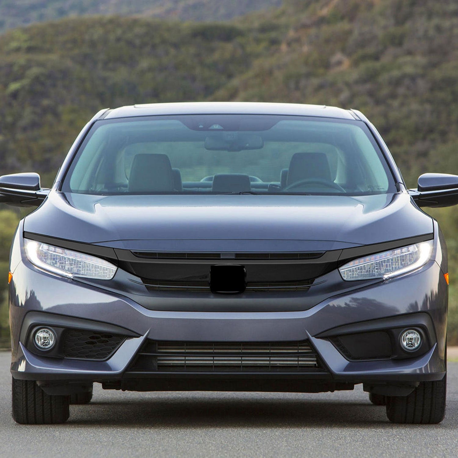 2016-2021 Honda Civic Grille Overlay Gloss Black 3Pcs ABS Plastic