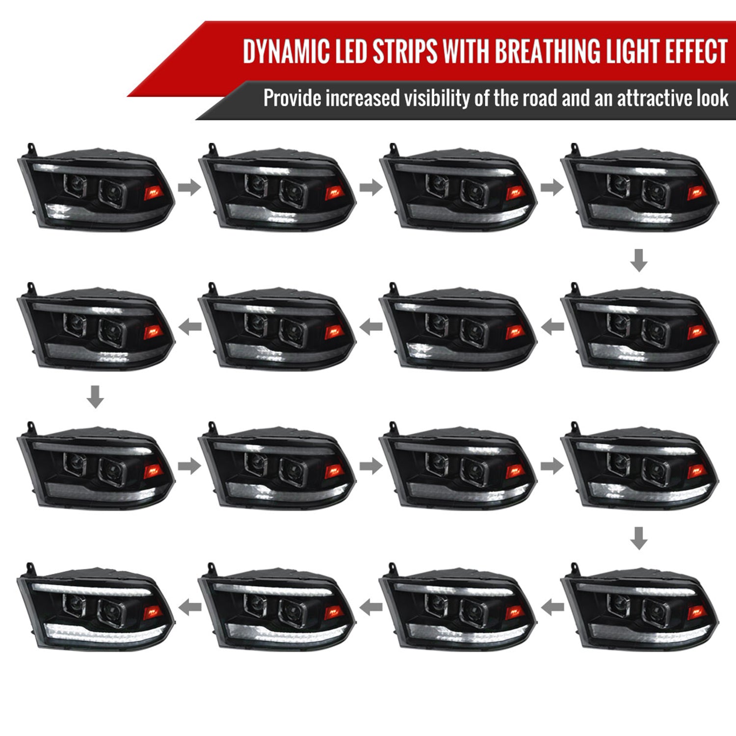 2009-2018 Dodge RAM 1500 / RAM 2500 3500 Headlights Matte Black/Smoked