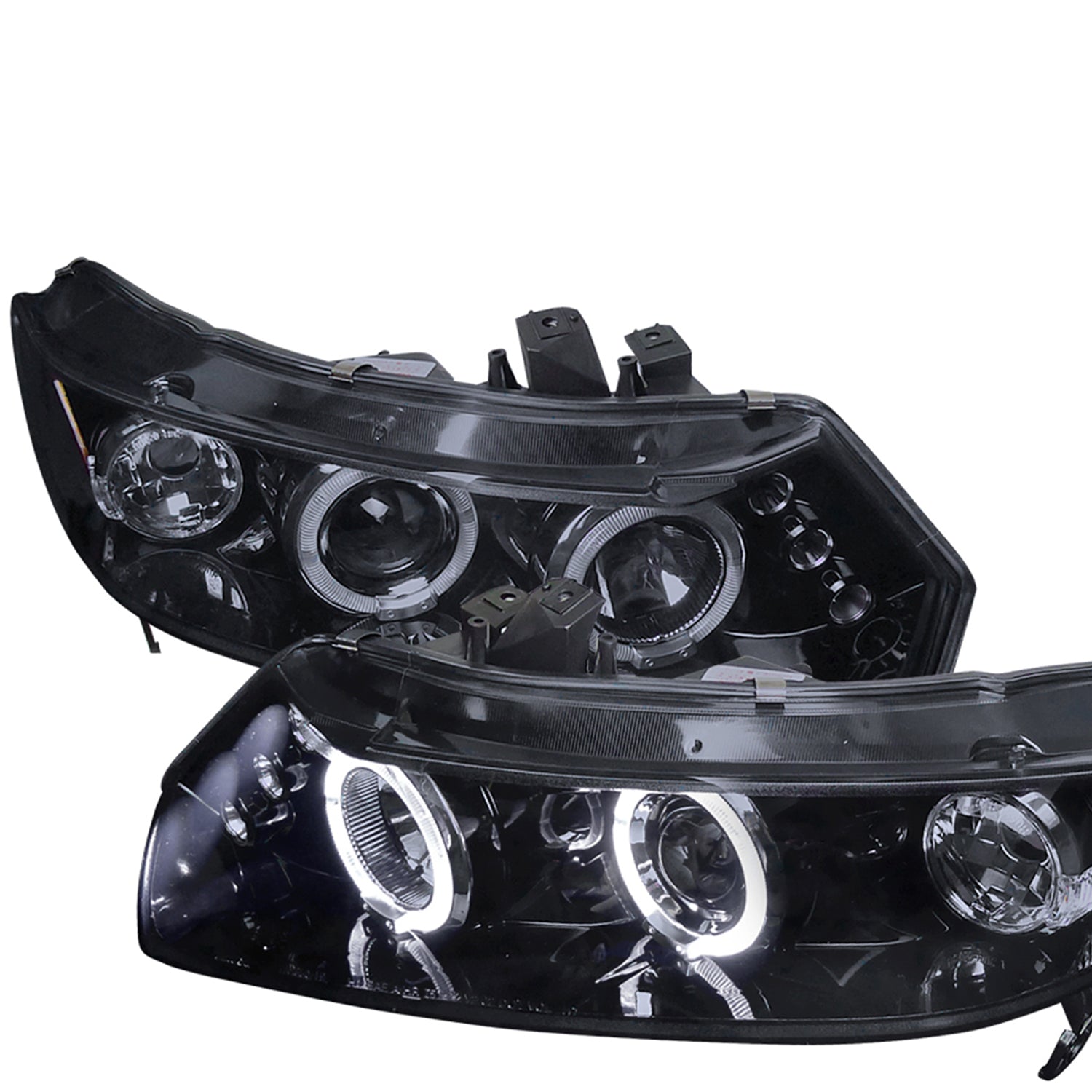 2006-2011 Honda Civic Coupe Dual Halo Projector Headlights Glossy Black/Smoke