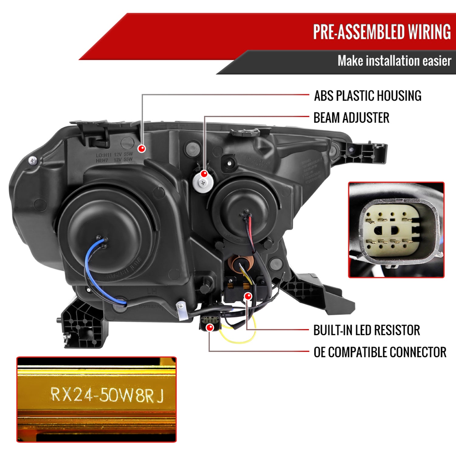 2019-2023 Ford Ranger XL XLT Factory Replacement Headlights LED Signal Black