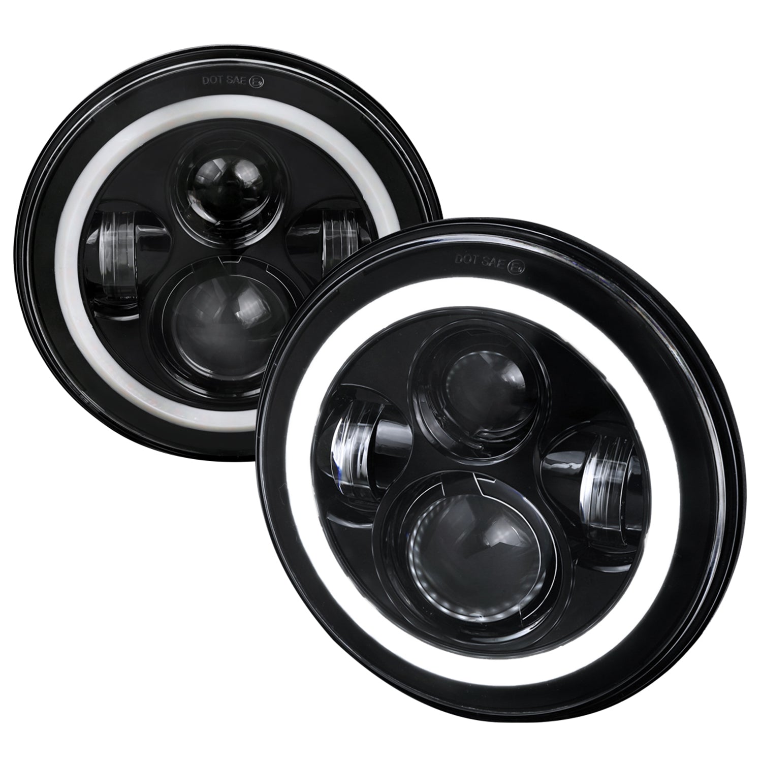 Universal 7" Round Cree LED Halo Projector Headlights - 2PC Matte Black/Clear