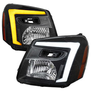 For Chevrolet Equinox 2005-2009 Headlights Switchback LED Bar Turn Signal Matte Black Housing Clear Lens
