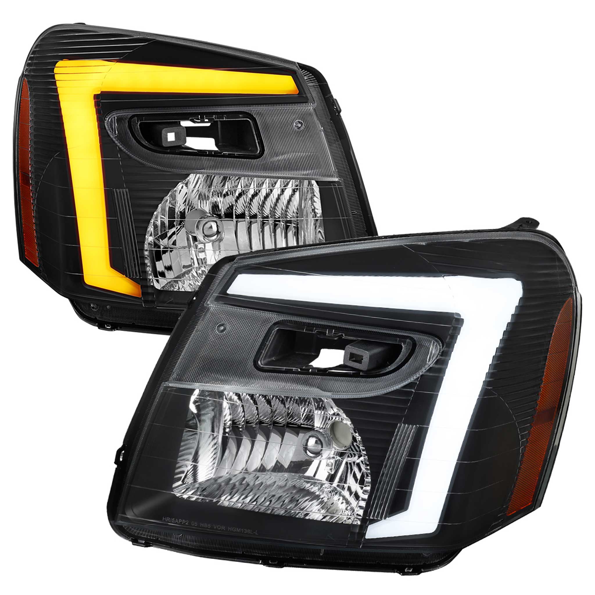 For Chevrolet Equinox 2005-2009 Headlights Switchback LED Bar Turn Signal Matte Black Housing Clear Lens