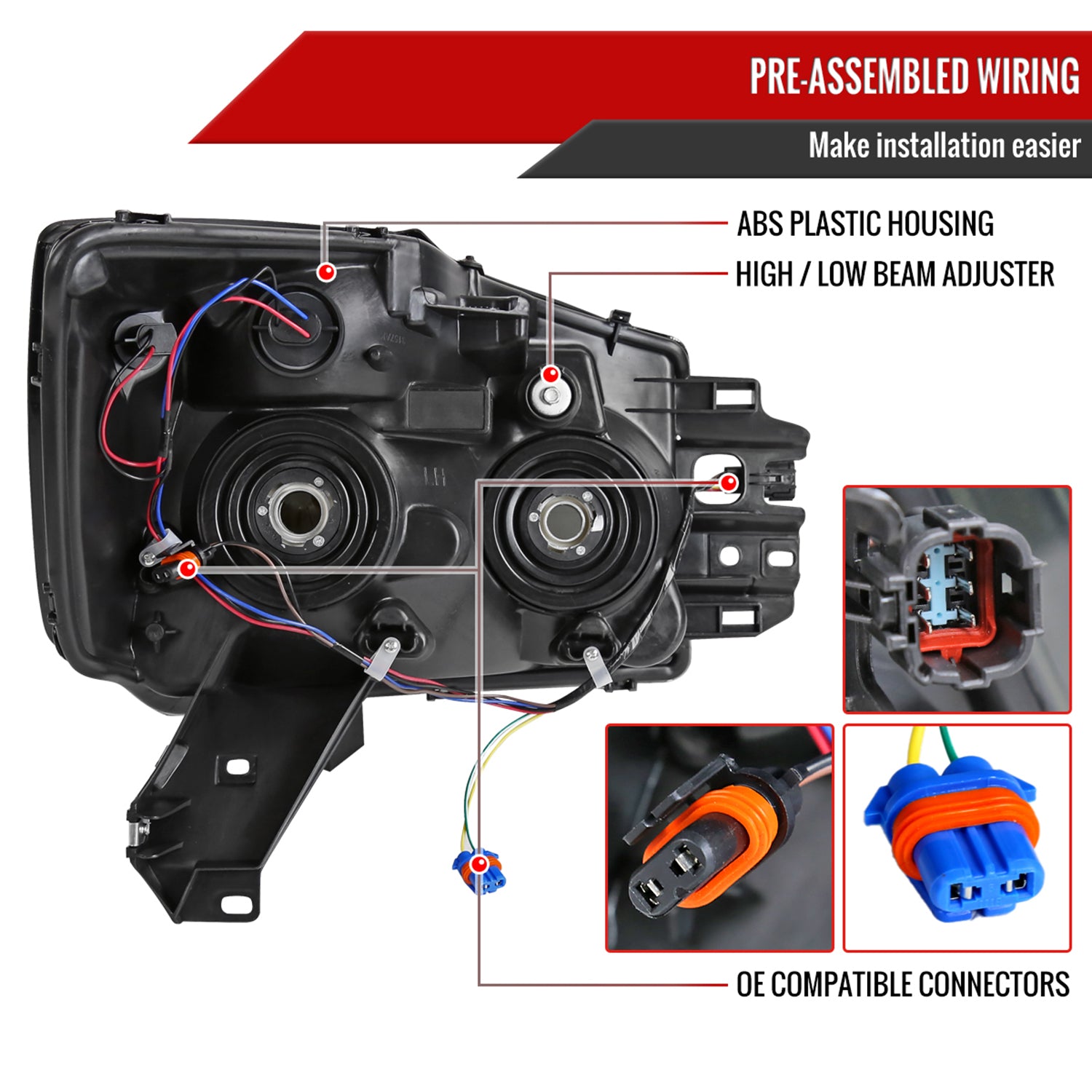 2004-2015 Nissan Titan/04-2007 Armada Factory Headlights Amber Reflectors Smoke