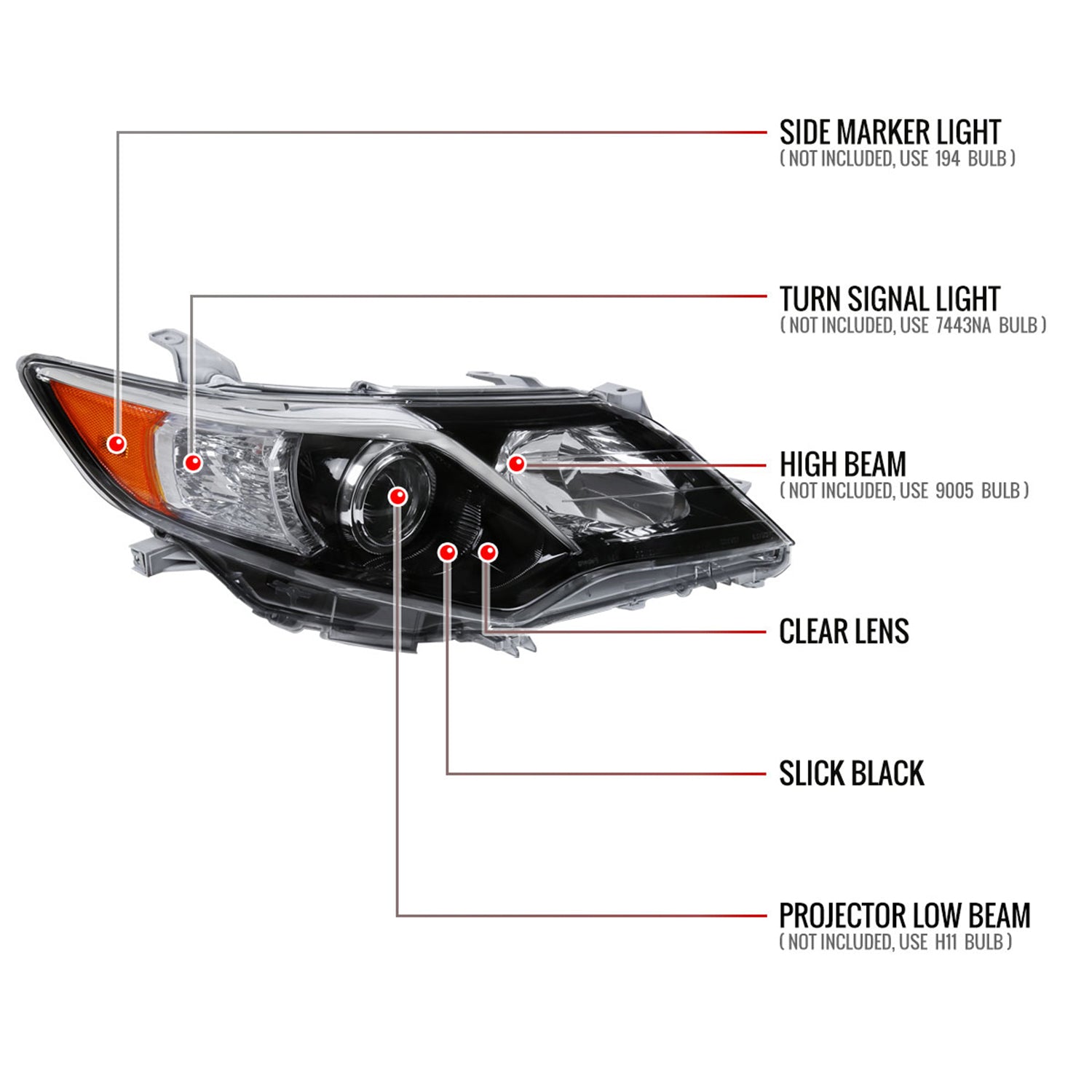 2012-2014 Toyota Camry Projector Headlight Amber Reflector Passenger Side