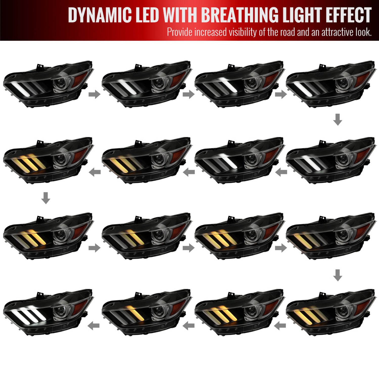 2015-2017 Ford Mustang HID/Xenon LED Turn Signal Projector Headlights Smoke