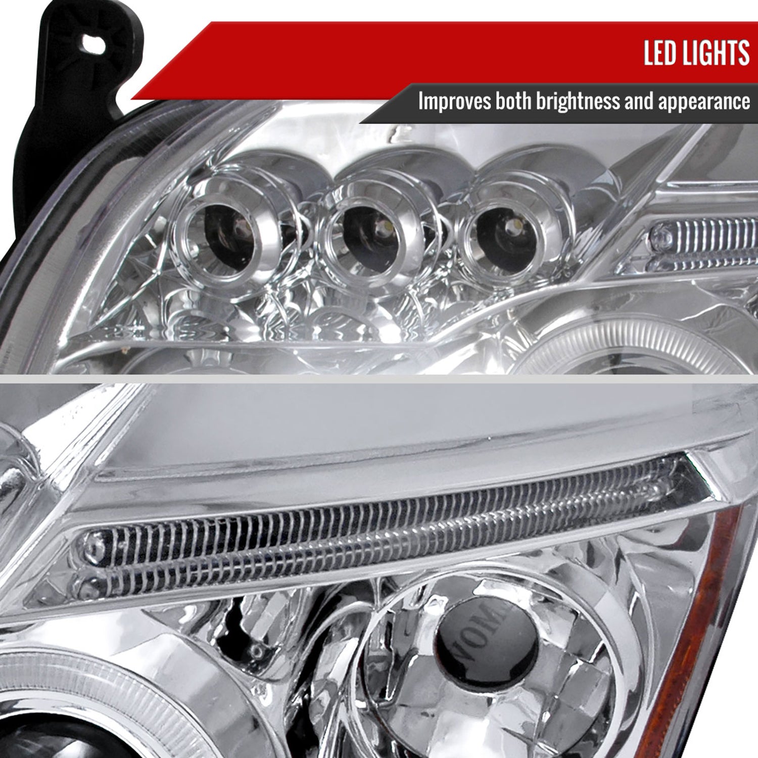 2007-2012 Dodge Caliber Dual Halo Projector Headlights Chrome/Clear Lens