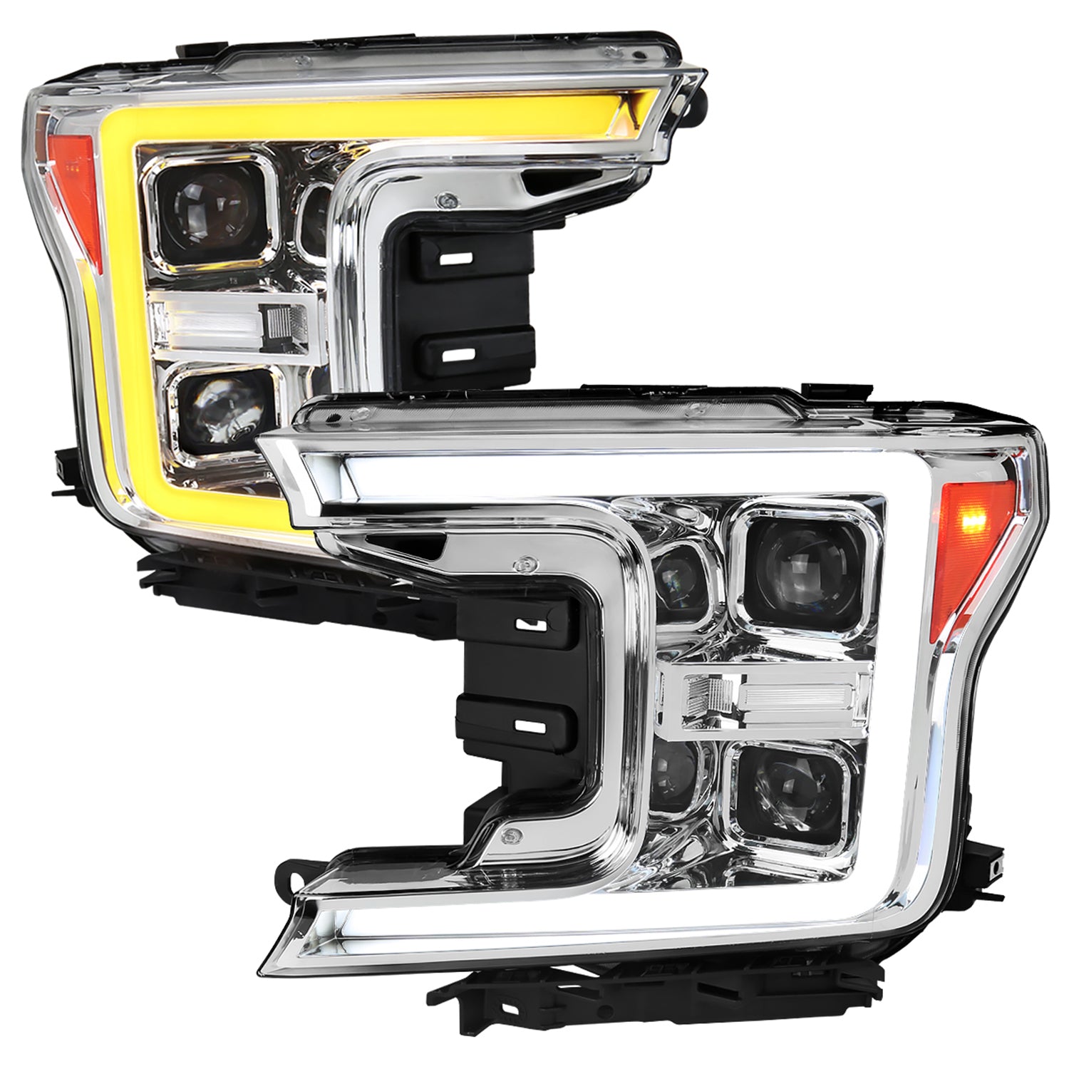 2018-2020 Ford F-150 LED CBar Projector Headlights Signal Lights Chrome Clear