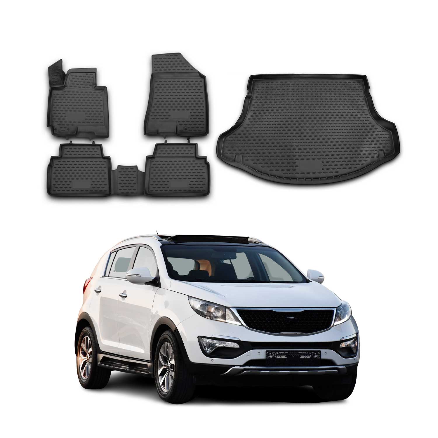 2010-2016 Kia Sportage Floor Mats & Cargo Liner Full Set All Weather Black