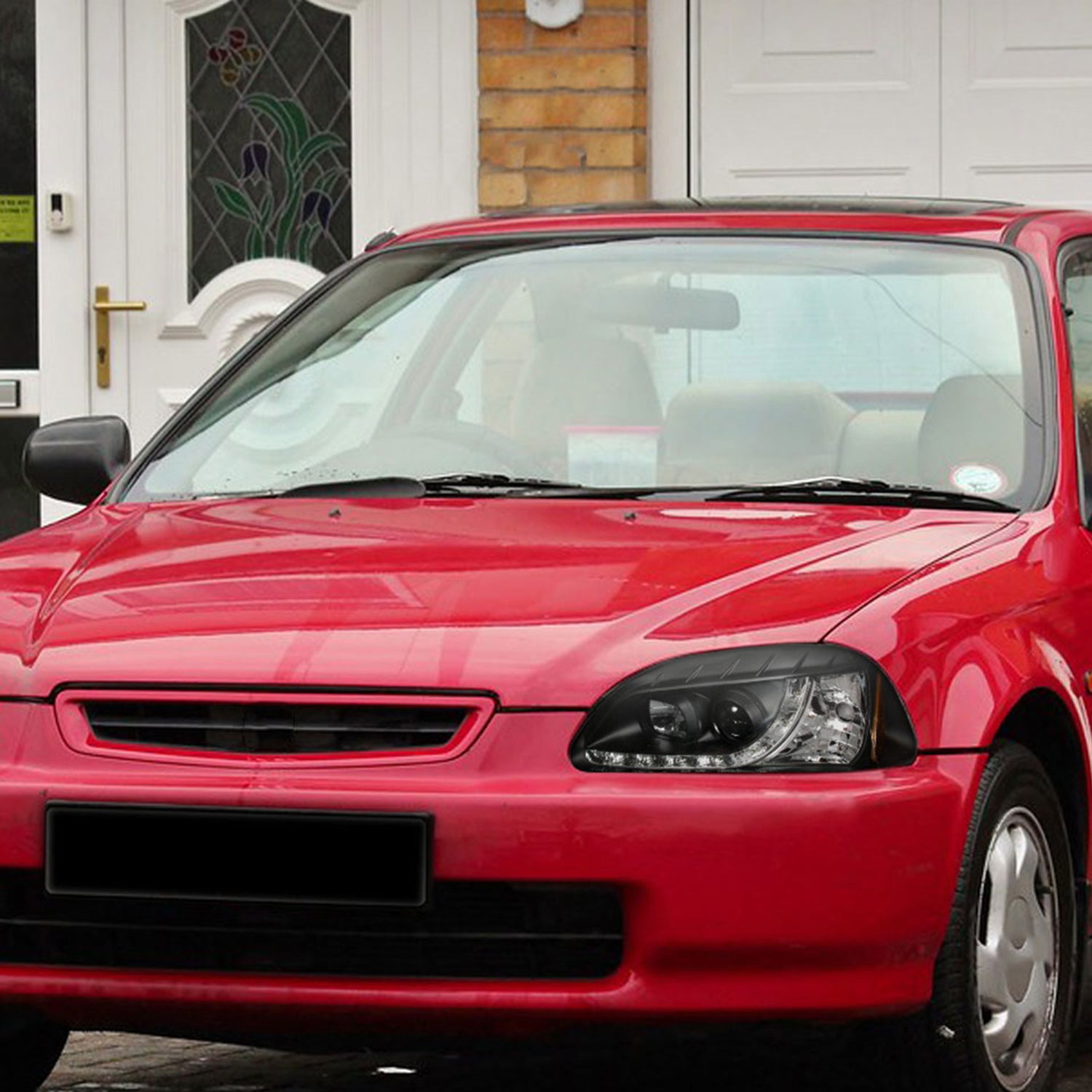 1996-1998 Honda Civic Projector Headlights R8 LED Light Strip Matt Black