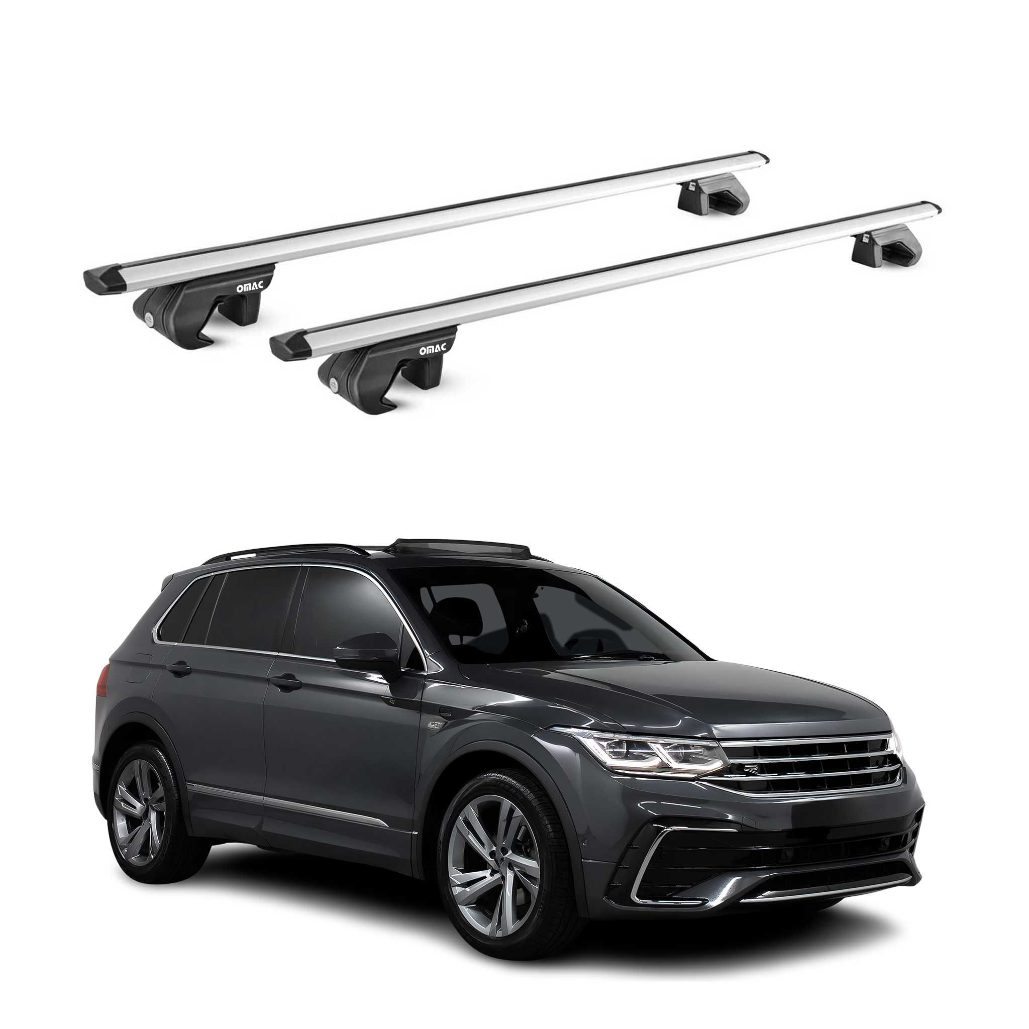 Roof Rack Cross Bars Carrier for Volkswagen Tiguan II 2018-2024 Alu Grey 2Pcs