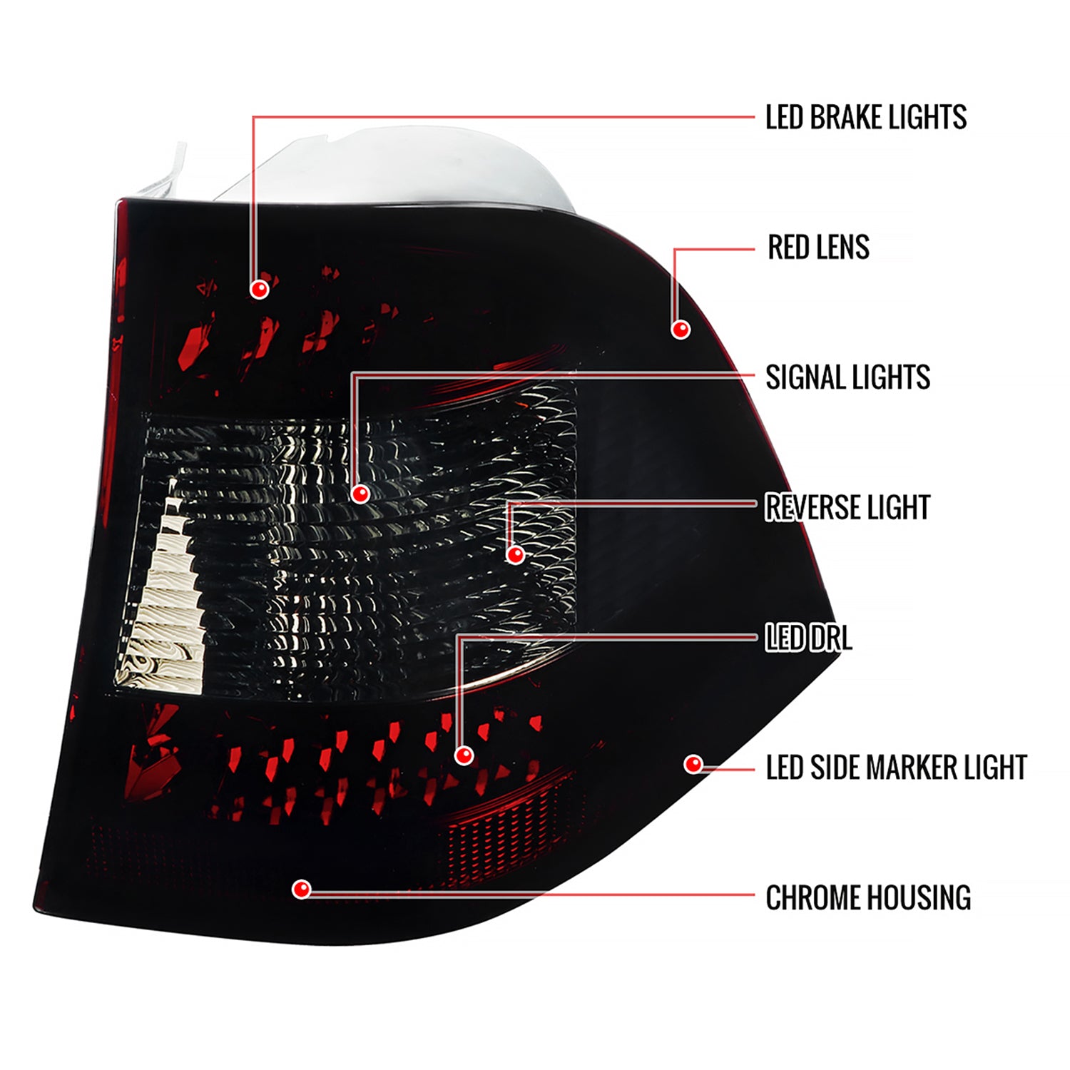 1998-2005 Mercedes Benz W163 M Class LED Tail Lights Chrome/Red Smoke Lens