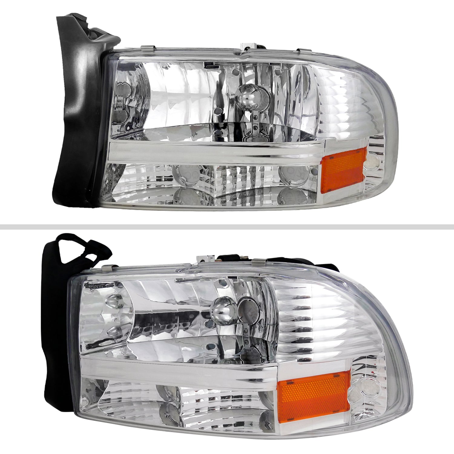 1997-2004 Dodge Dakota/98-2003 Durango Crystal Headlights Amber Reflector Chrome