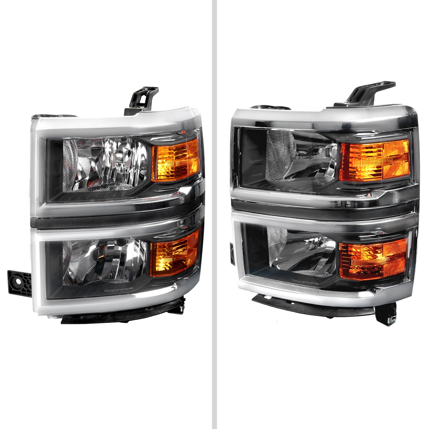 2014-2015 Chevy Silverado 1500 Factory Headlights Amber Reflectors Matt Black