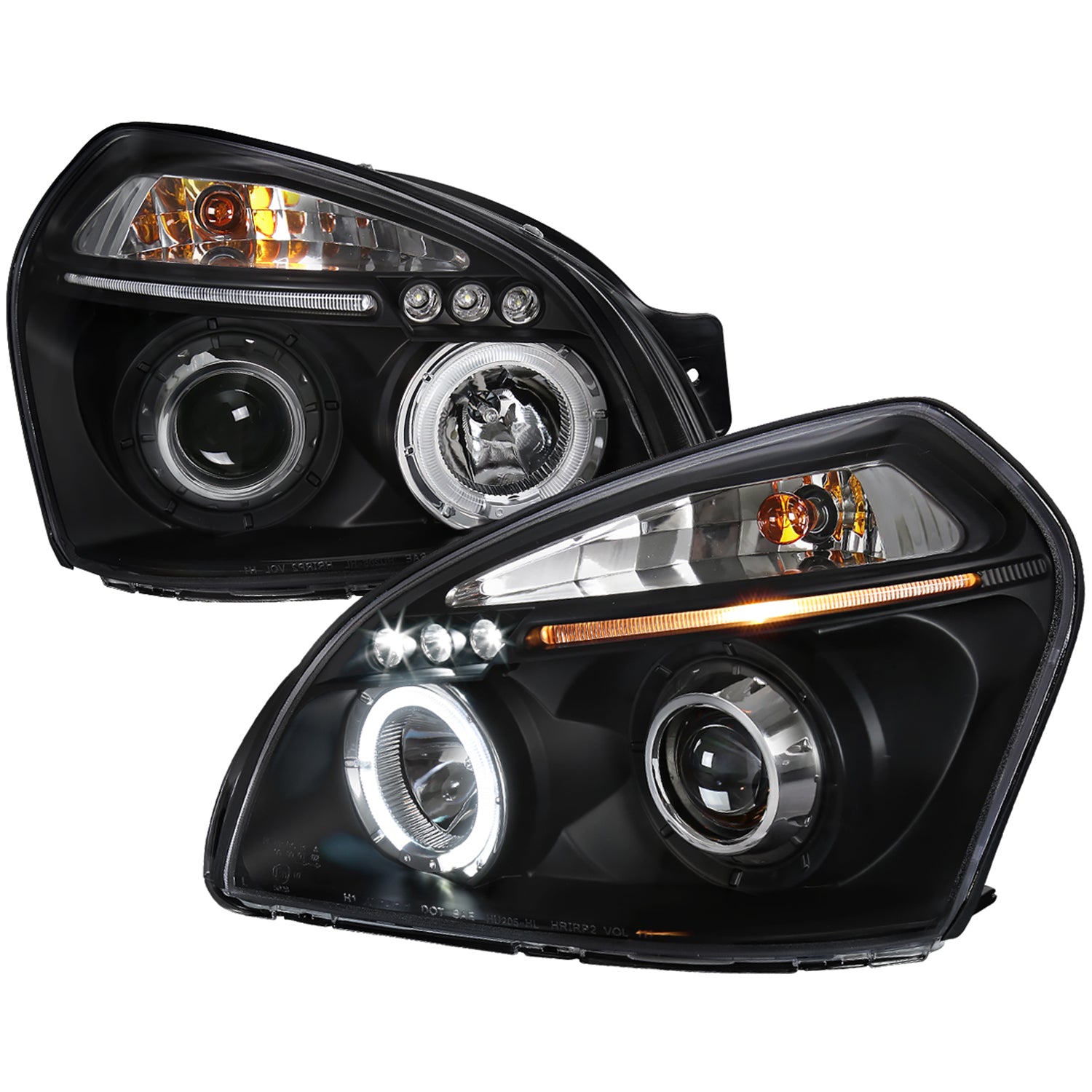 2005-2009 Hyundai Tucson Single Halo Projector Headlights Matte Black/Clear