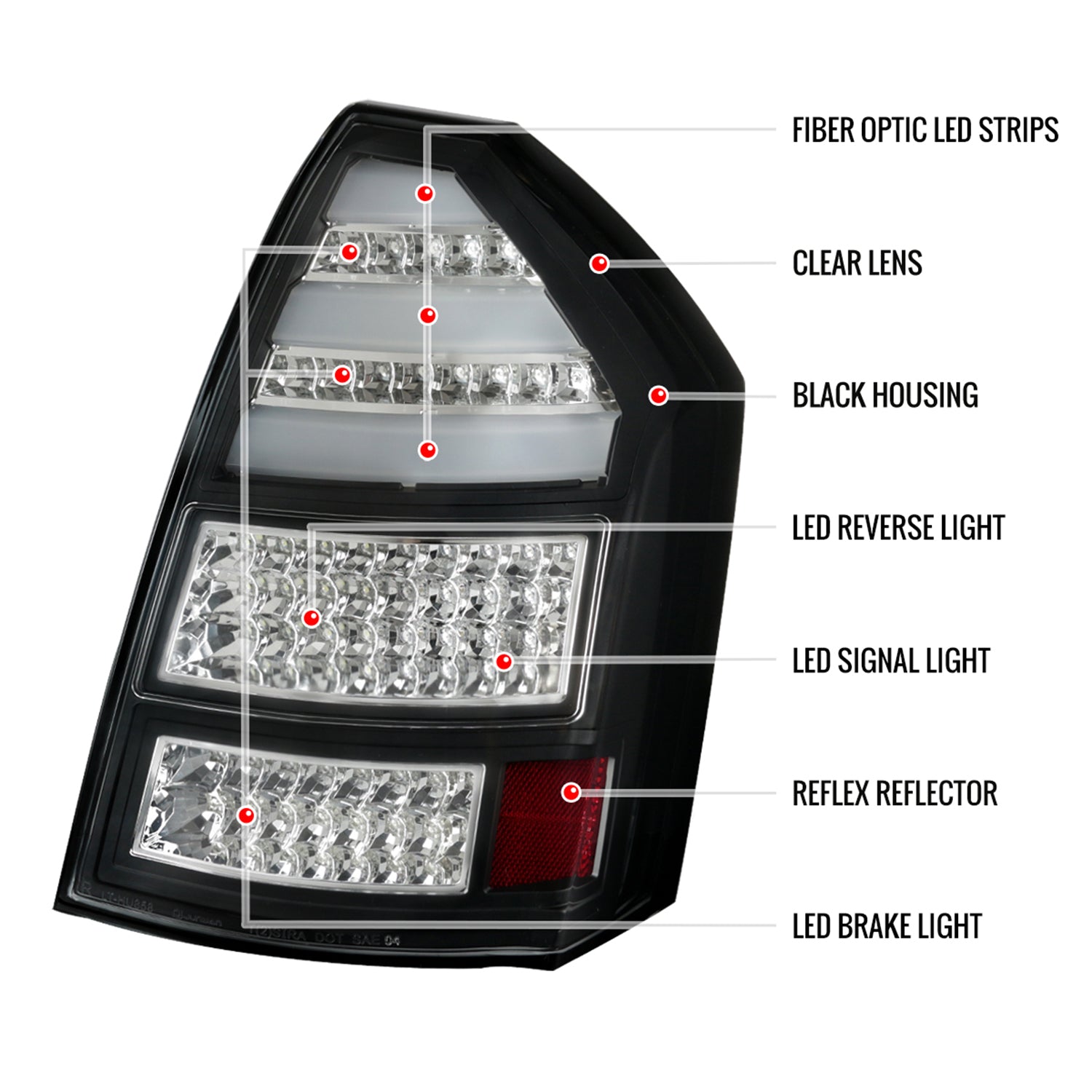 2005-2007 Chrysler 300C LED Tail Lights Matte Black Housing/Clear Lens