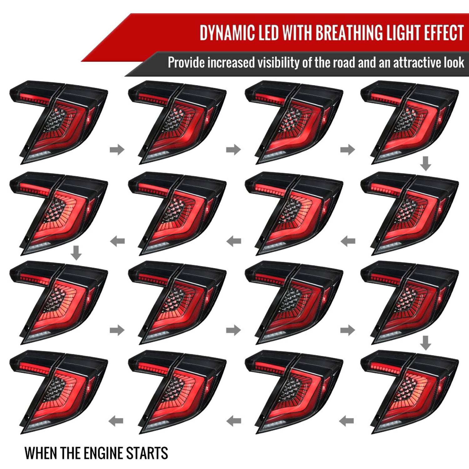 2017-2021 Honda Civic Hatchback LED Signal Tail Lights Jet Black/Clear