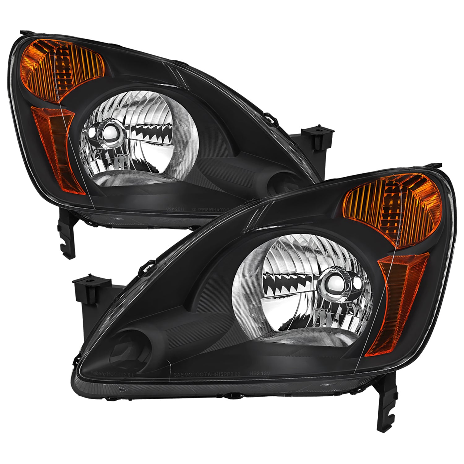 2002-2004 Honda CR-V Factory Headlights w/Amber Reflector Matt Black/Clear