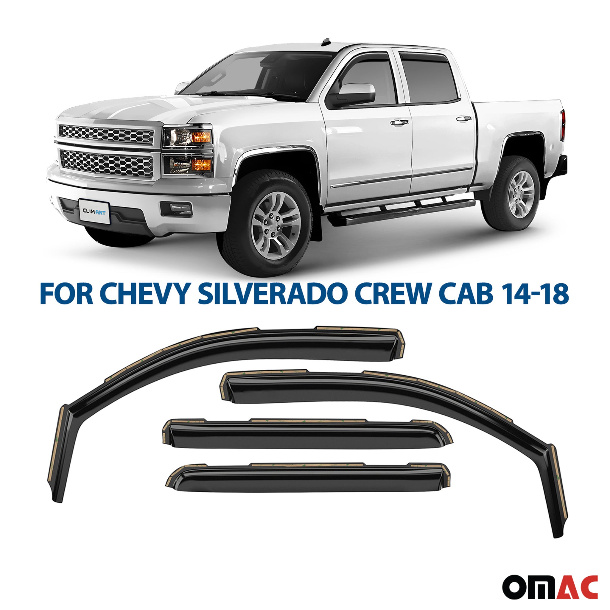 Clim Art Wind Deflectors for Chevrolet Silverado 1500 2014-2018 Crew Cab 4 Pcs