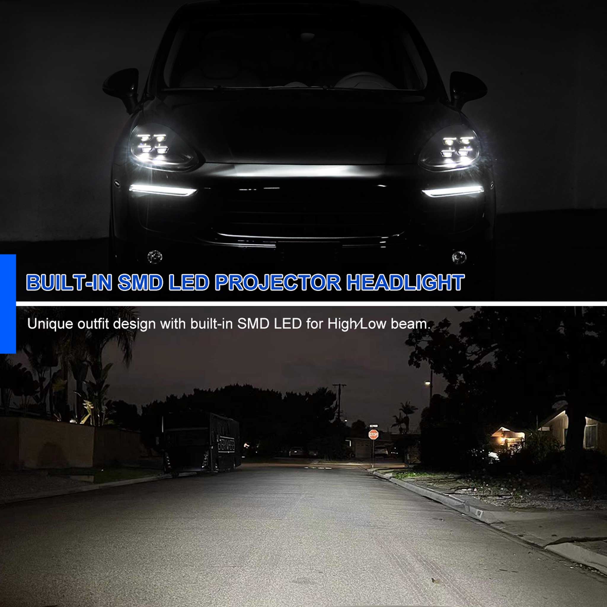 For Porsche Cayenne 958.2 2015-2017 Matrix LED Projector Headlights DRL Dynamic Black Clear Lens Glossy Trim