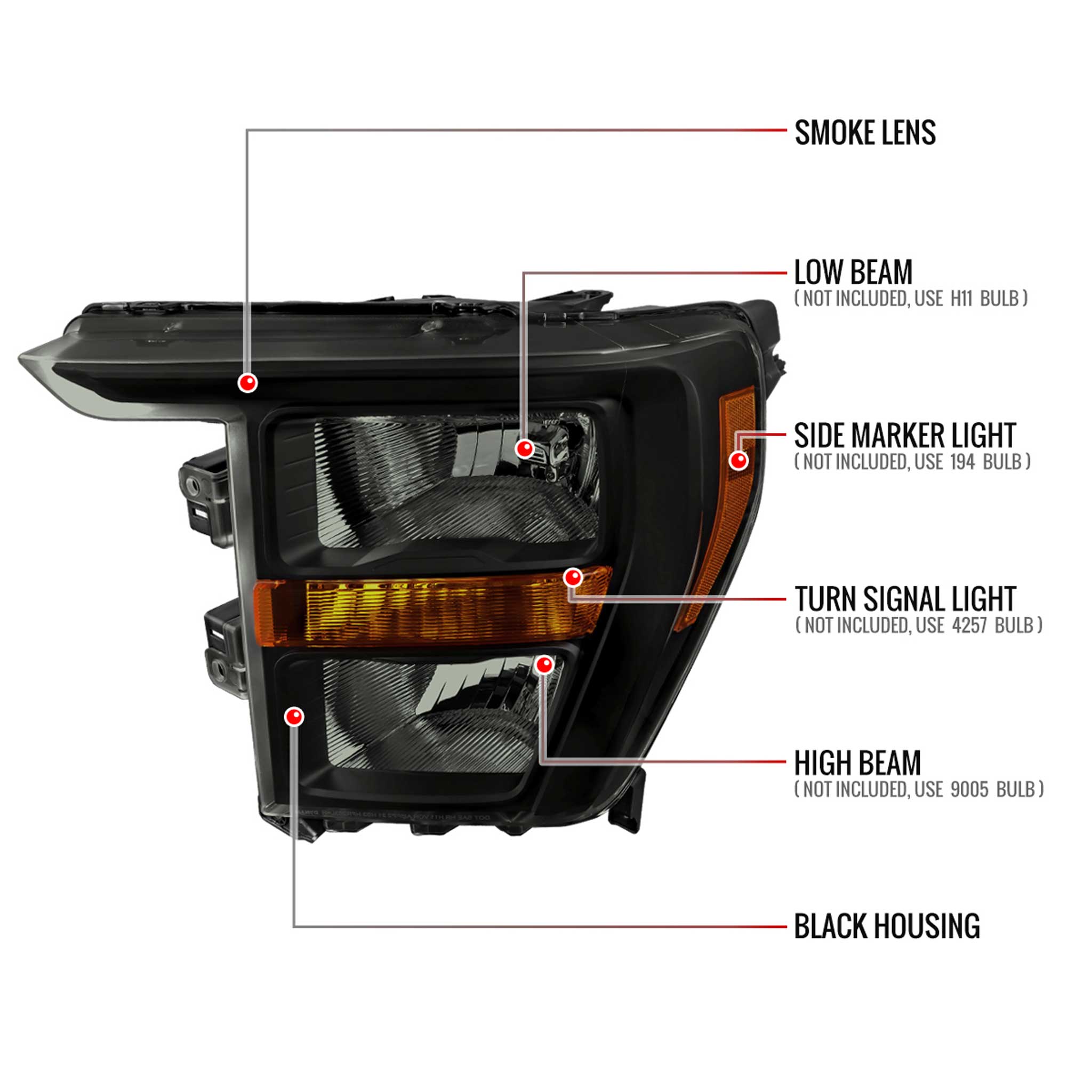 For Ford F-150 2021-2023 Factory Style Headlight Black Housing Smoked Lens