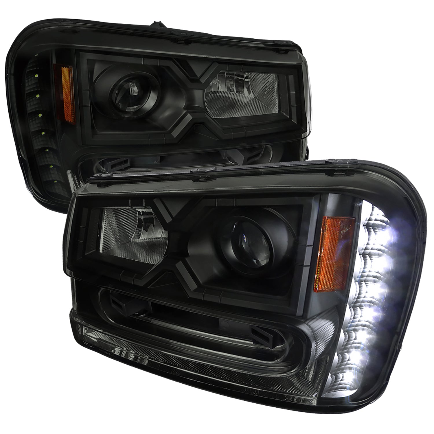 2002-2009 Chevy Trailblazer Projector Headlights w/LED Light Strip Black/Smoke