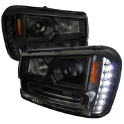 2002-2009 Chevy Trailblazer Projector Headlights w/LED Light Strip Black/Smoke