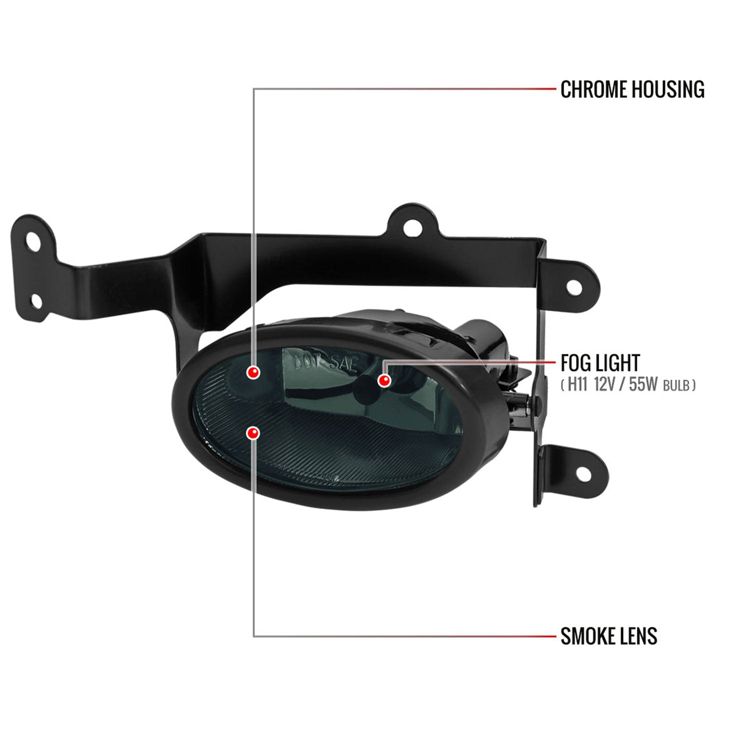 2006-2008 Honda Civic Coupe H11 Fog Lights Kit Chrome Housing/Smoke Lens