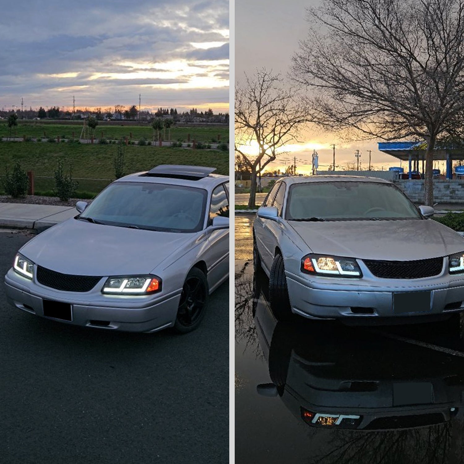 2000-2005 Chevy Impala LED Bar Factory Style Headlights Matte Black/Smoke Lens