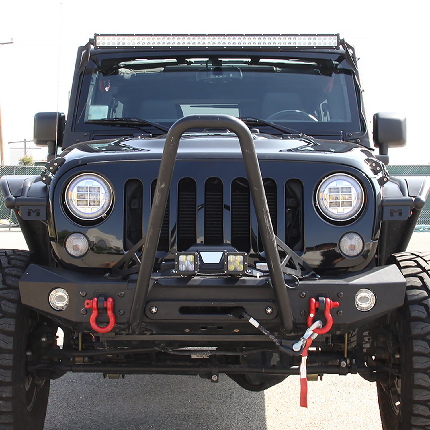 Universal 7" Round Cree LED Blue Rim Halo Projector Headlights 2PC Chrome/Clear