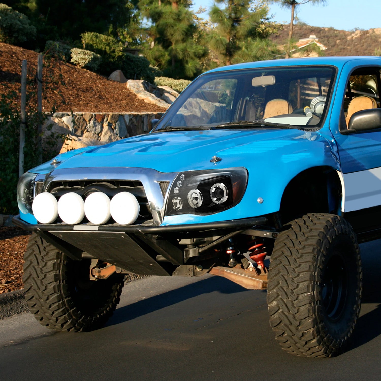 2005-2011 Toyota Tacoma Dual Halo Projector Headlights Jet Black/Clear Lens