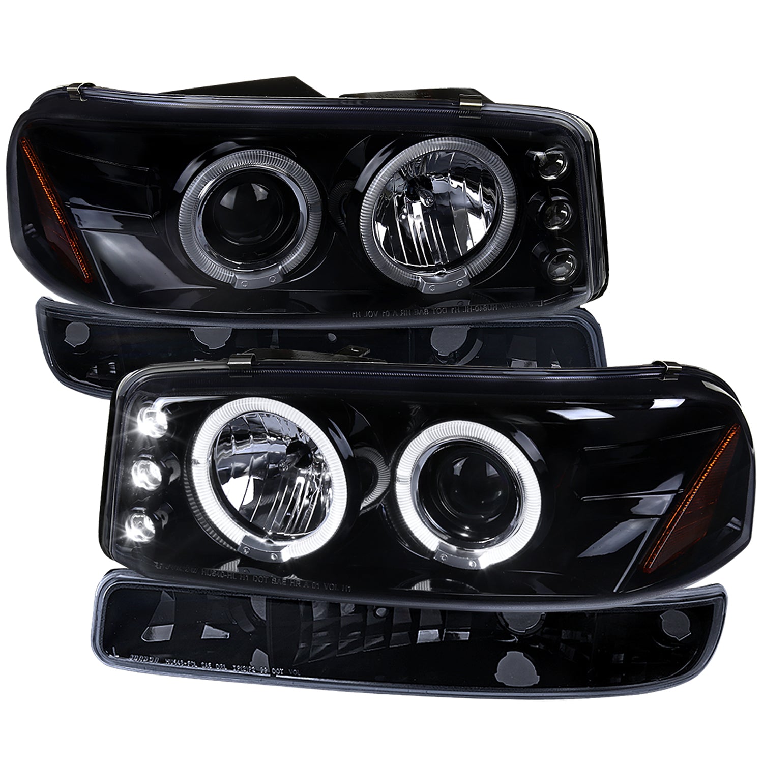 1999-2006 GMC Sierra/Yukon XL/SLT Dual Halo Headlights&Bumper Lights Smoke