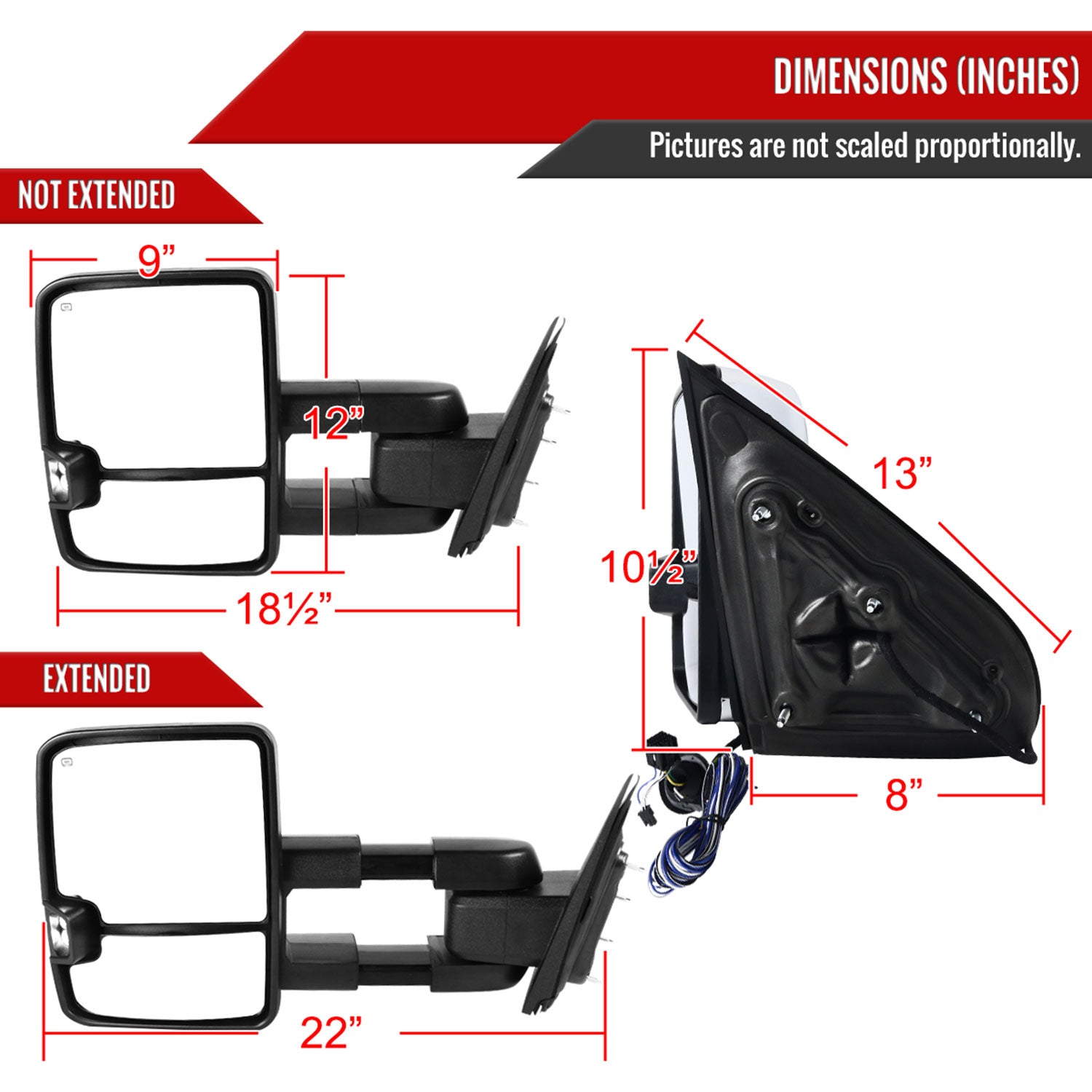 2014-2016 Chevy Silverado/Sierra Heated ATS Manual Chrome Towing Mirrors Smoke