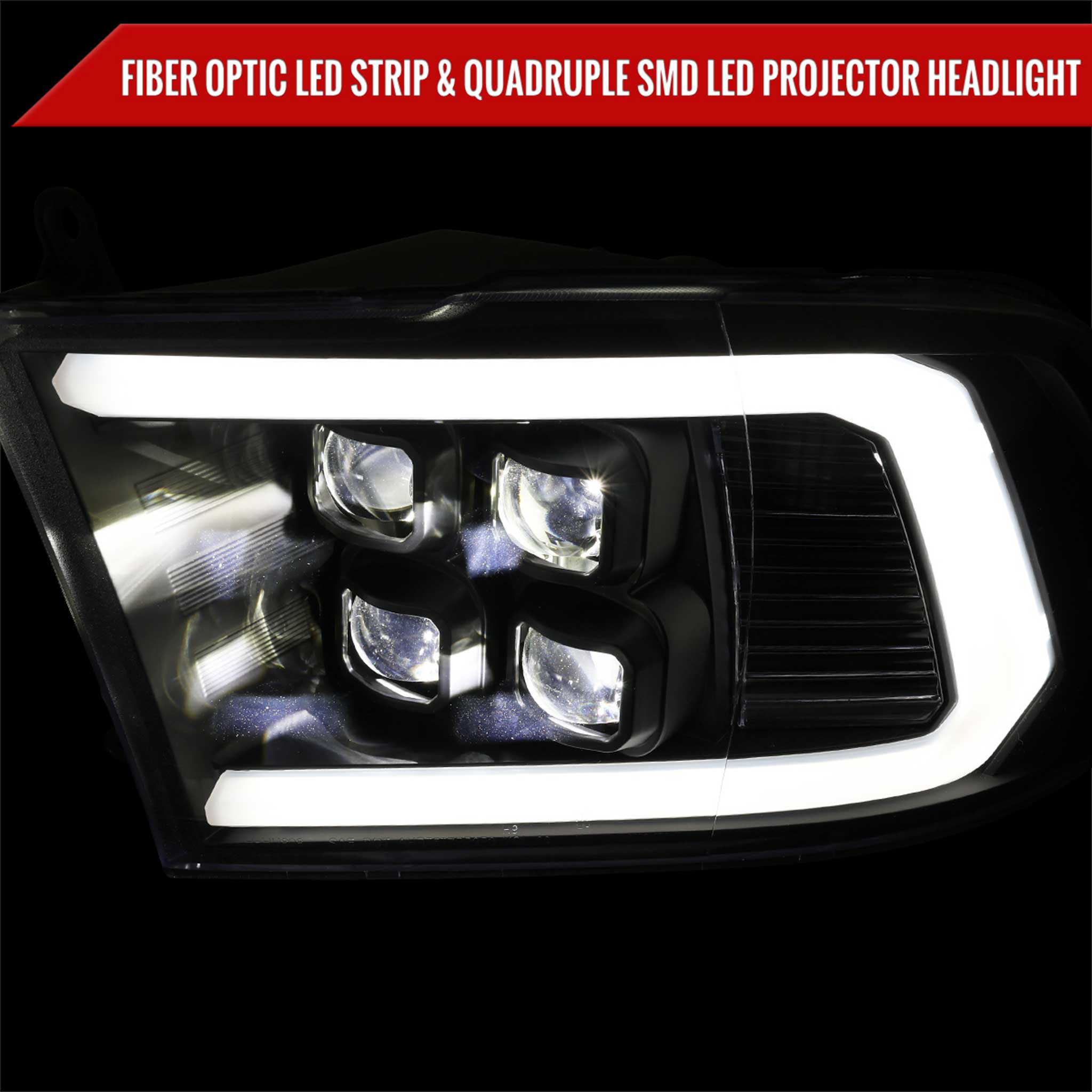 For Dodge RAM 1500 2009-18 / RAM Classic 2019 / 2500 3500 2010-18 LED Bar Turn Signal Projector Headlights Matte Black Housing Clear Lens