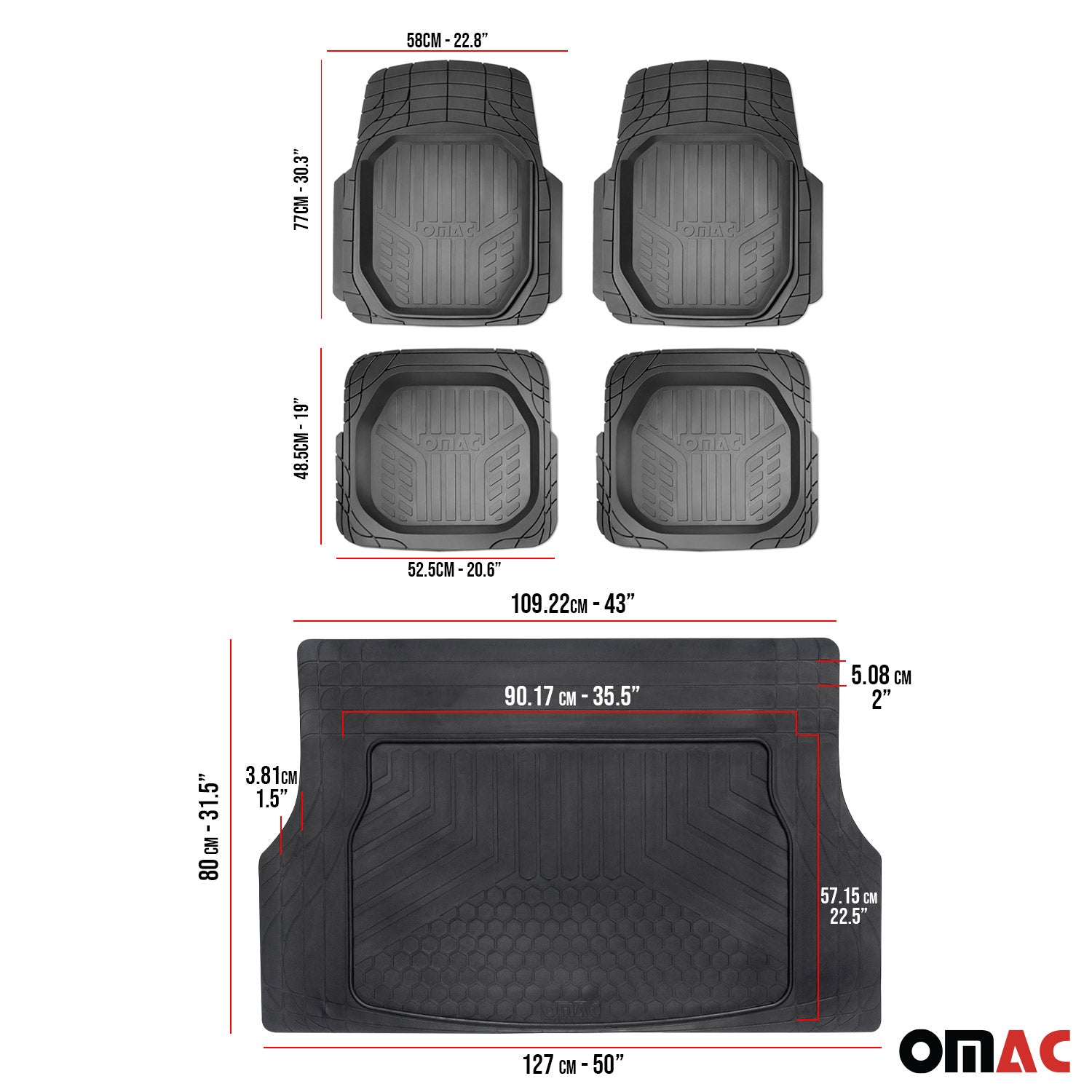 Hummer Semi-Custom fit Floor Mats & Cargo Liner Waterproof Rubber Black 6Pcs