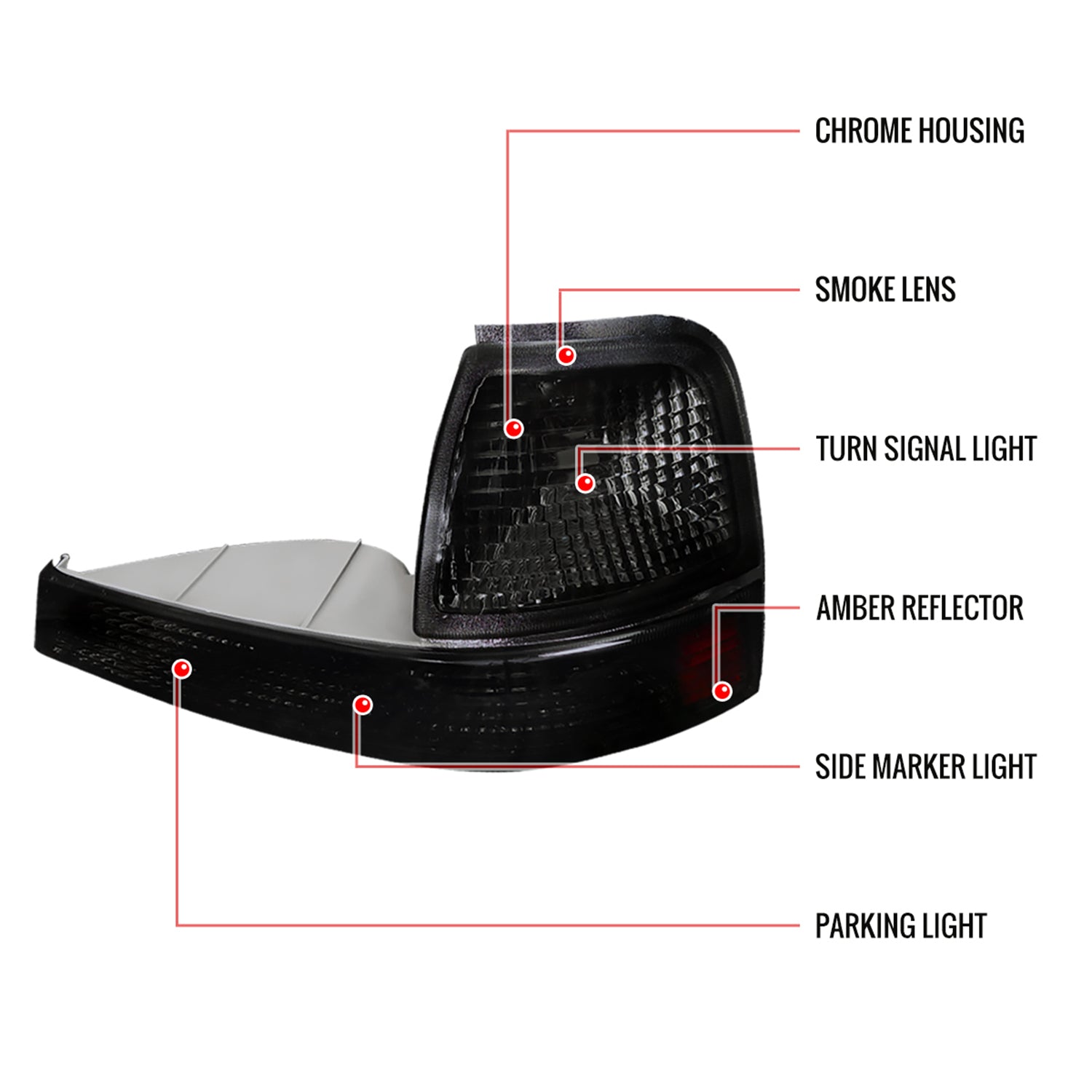 1998-2000 Ford Ranger Corner Parking Turn Signal Lights Chrome/Smoke Lens