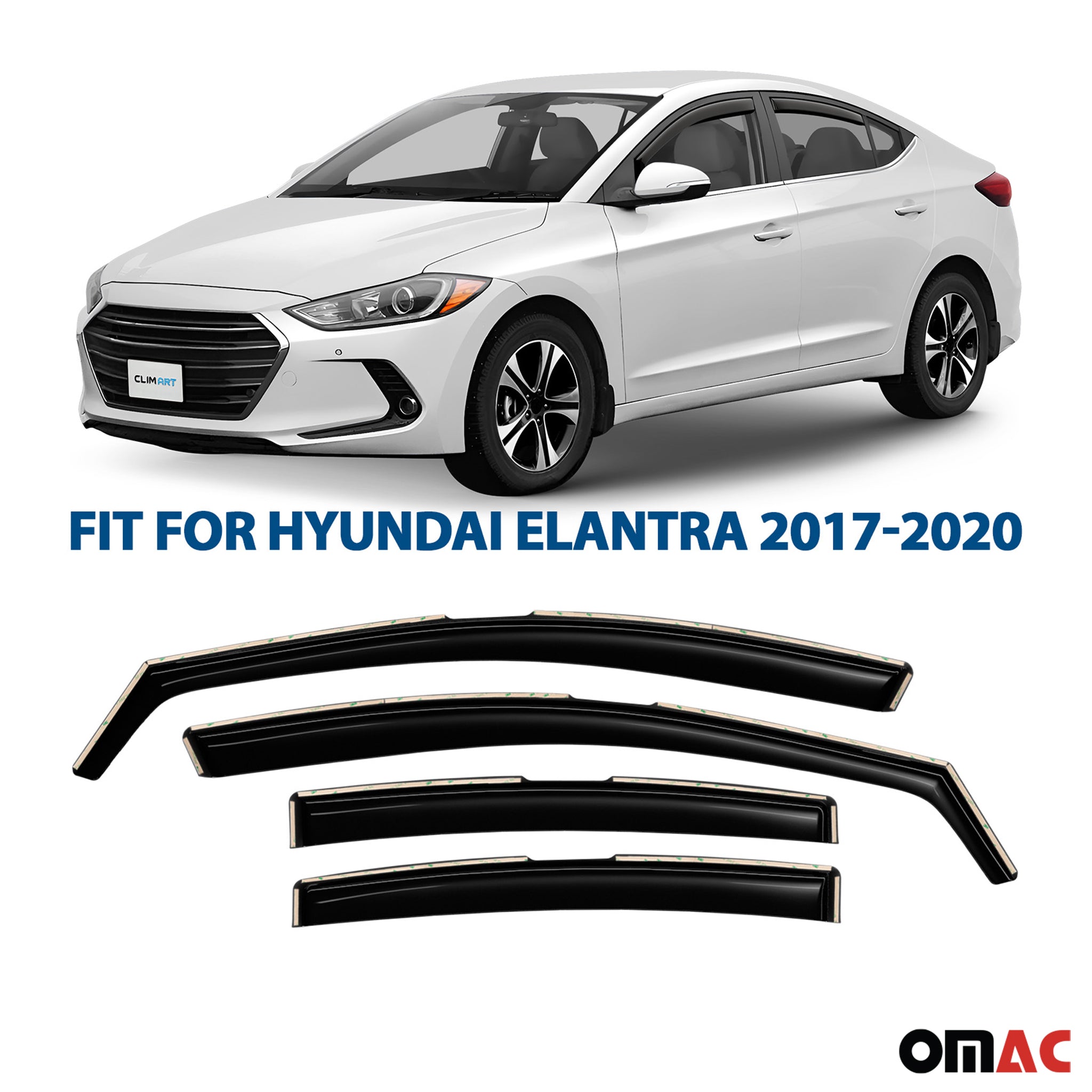 Clim Art Wind Deflectors for Hyundai Elantra 2017-2020 Sedan Shatterproof 4 Pcs