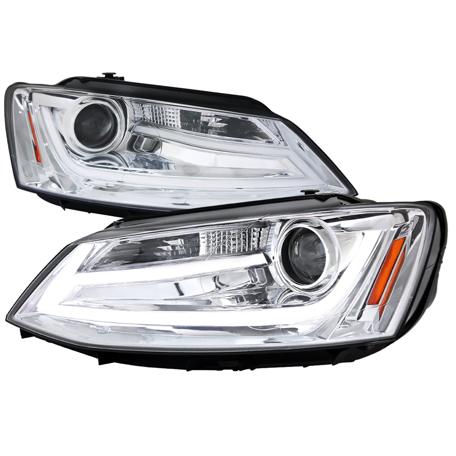 2011-2018 VW Jetta MK6 LED Bar Projector Headlights Chrome/Clear Lens