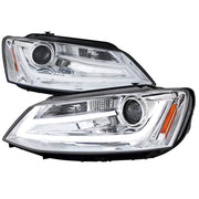 2011-2018 VW Jetta MK6 LED Bar Projector Headlights Chrome/Clear Lens