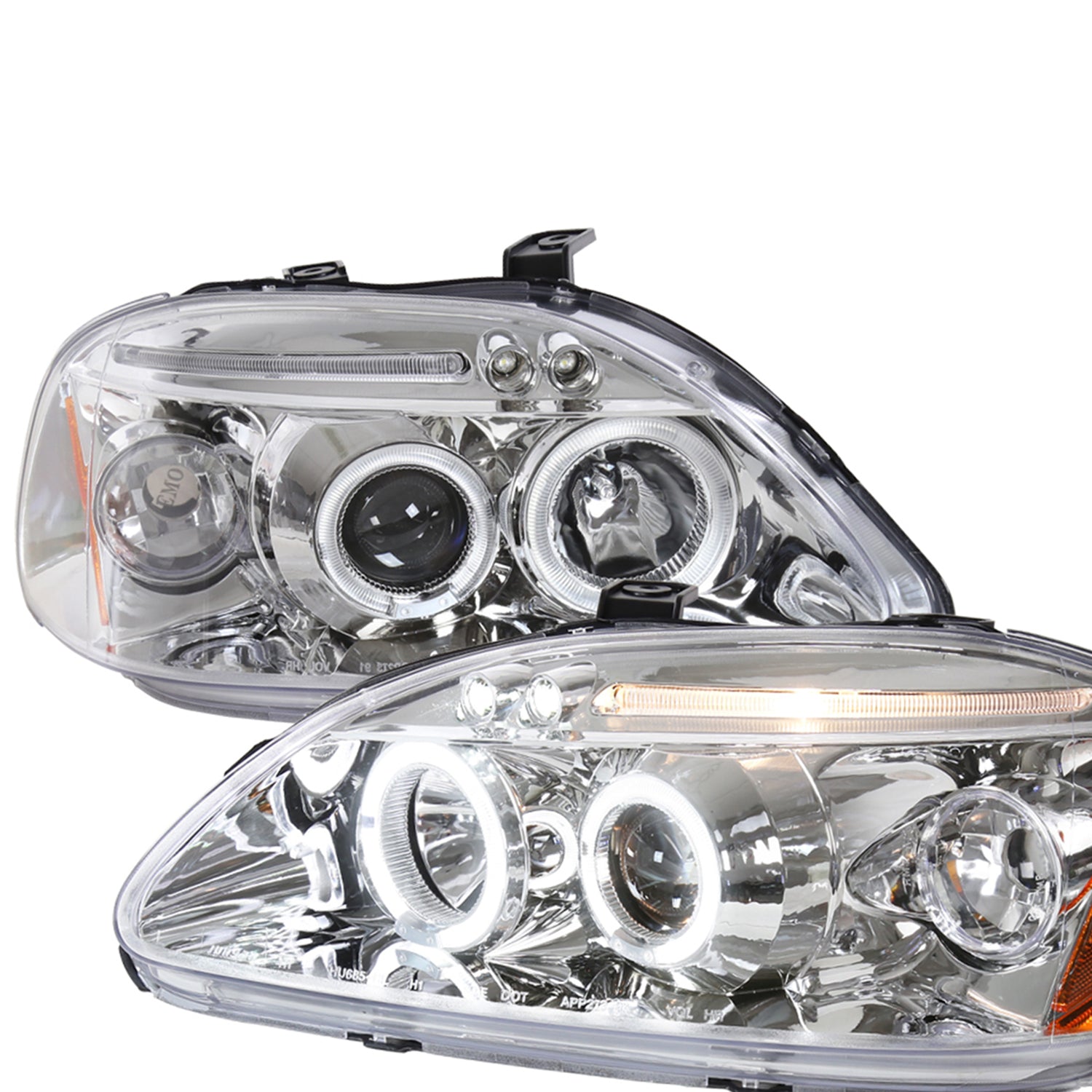 1996-1998 Honda Civic Dual Halo Projector Headlights Chrome/Clear Lens