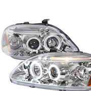1996-1998 Honda Civic Dual Halo Projector Headlights Chrome/Clear Lens