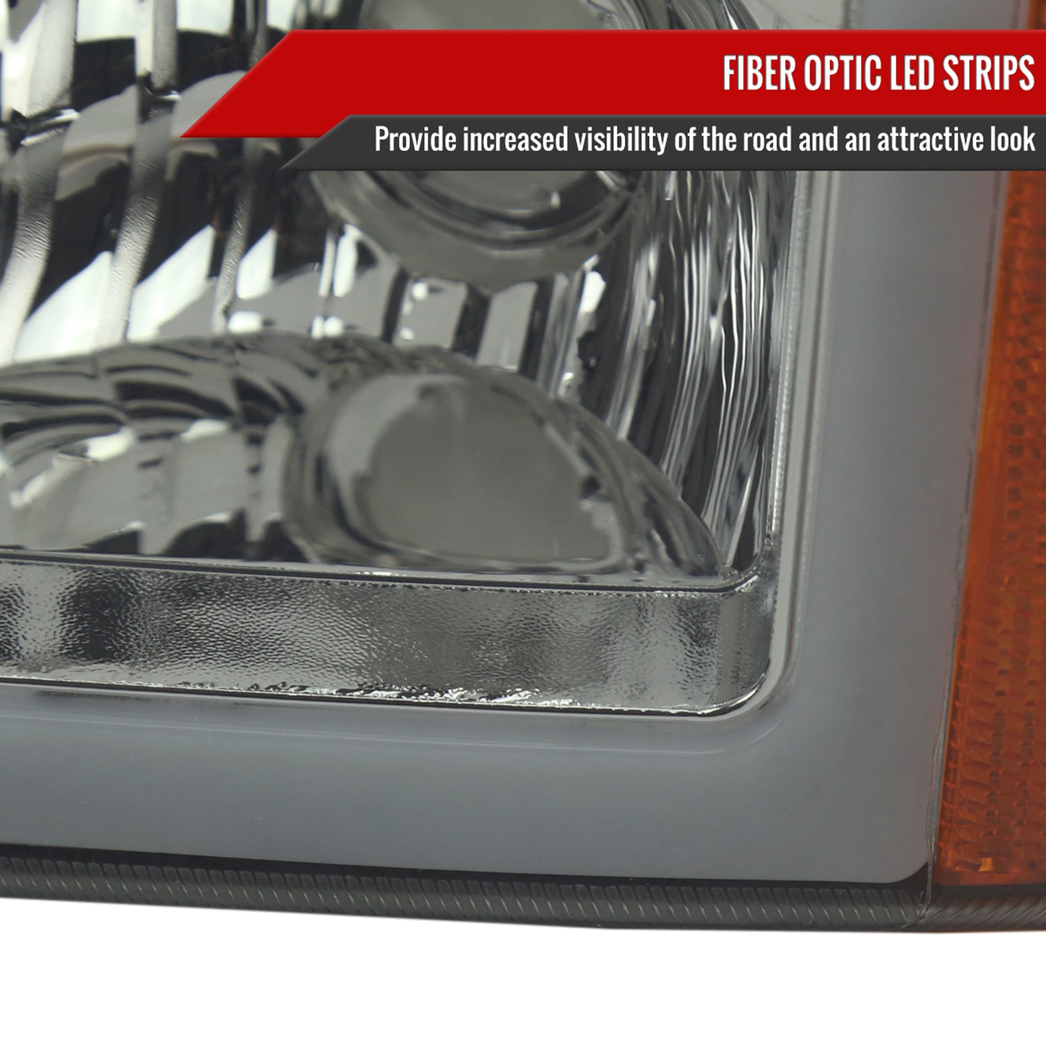 2003-2007 Chevy Silverado /02-2006 Avalanche LED Bar Headlights Chrome Smoke